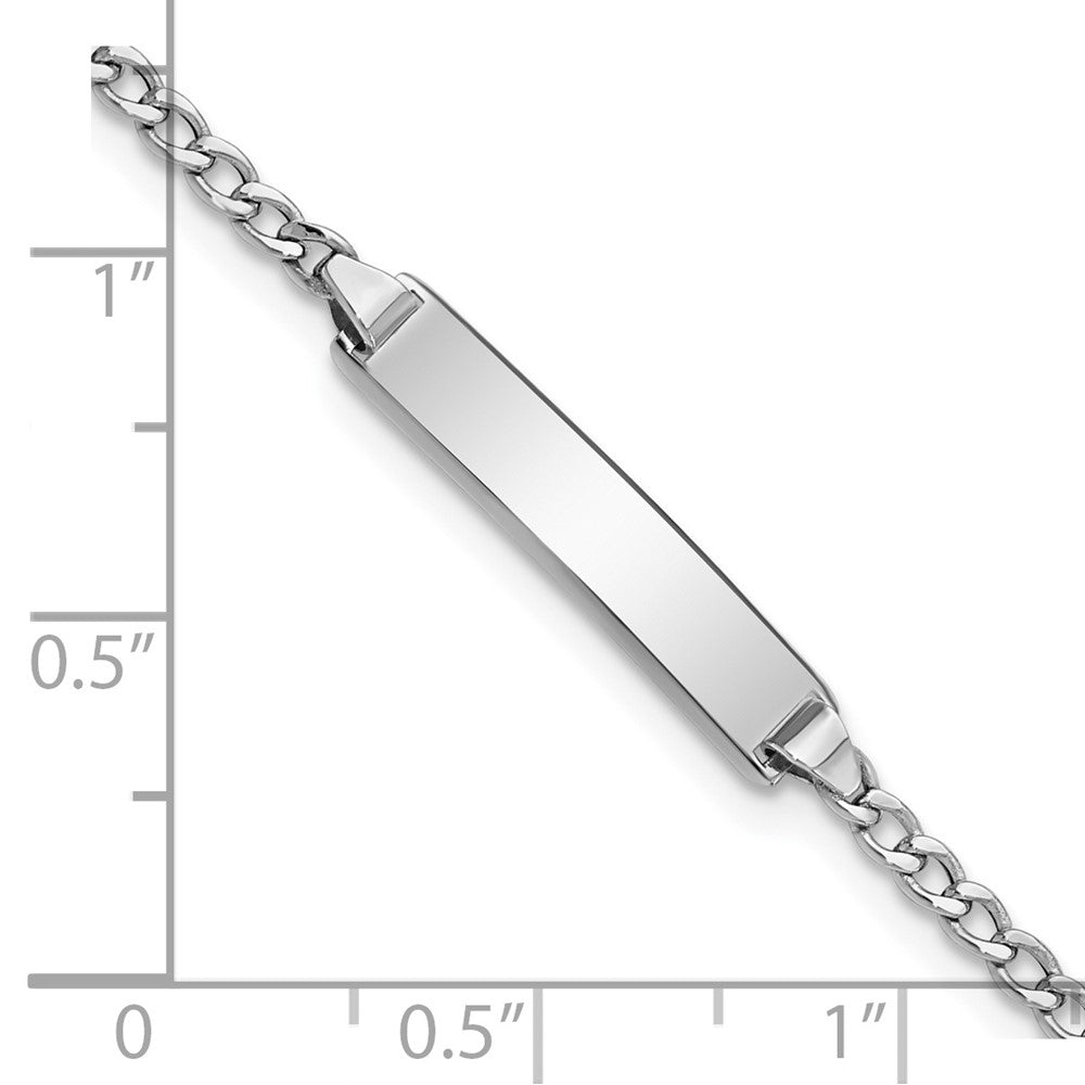 14k White Gold Polished Semi-Solid Chain/Solid Plate Cuban Link 20x4.5mm Plate 6 inch Baby/Child ID Bracelet
