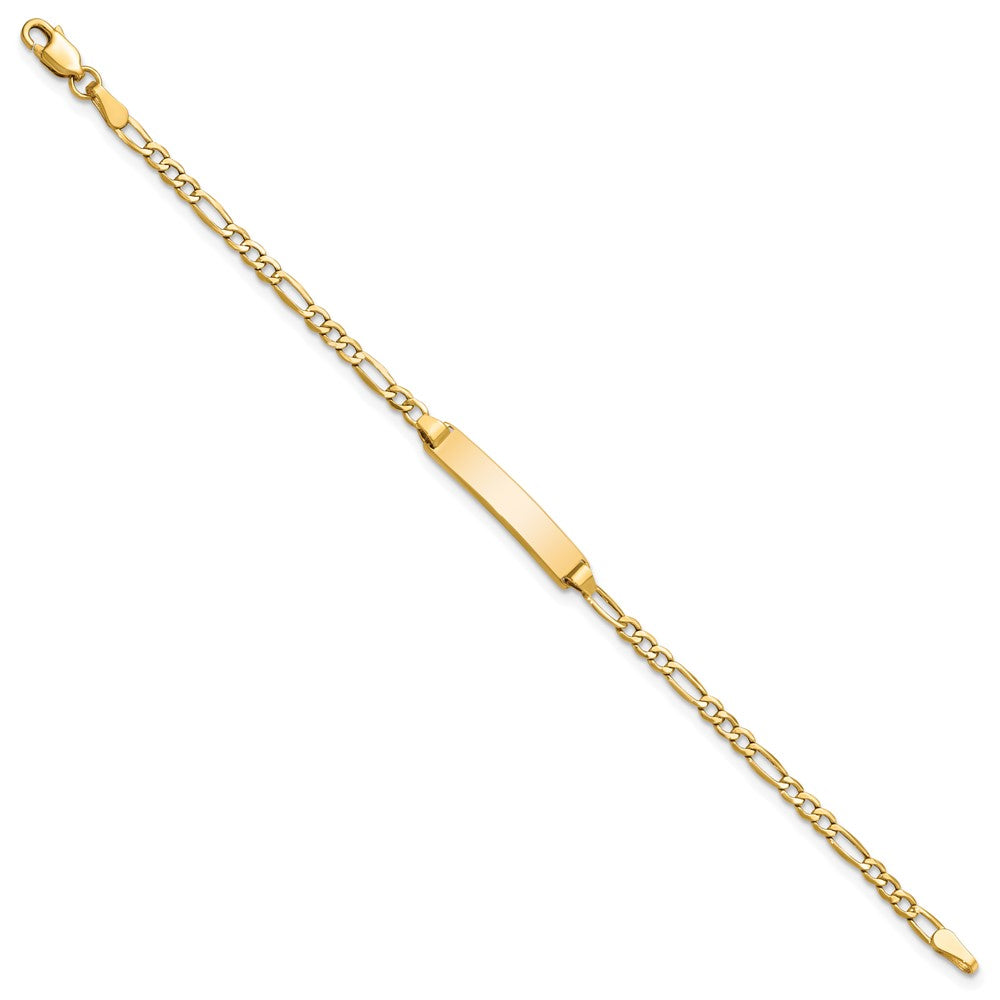 14k Polished Semi-Solid Chain/Solid Plate Figaro Link 23x4.5mm Plate 6 inch Baby/Child ID Bracelet