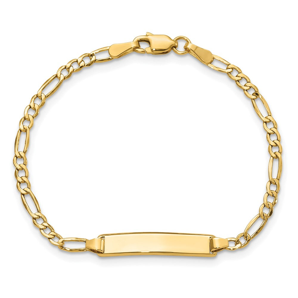 14k Polished Semi-Solid Chain/Solid Plate Figaro Link 23x4.5mm Plate 6 inch Baby/Child ID Bracelet