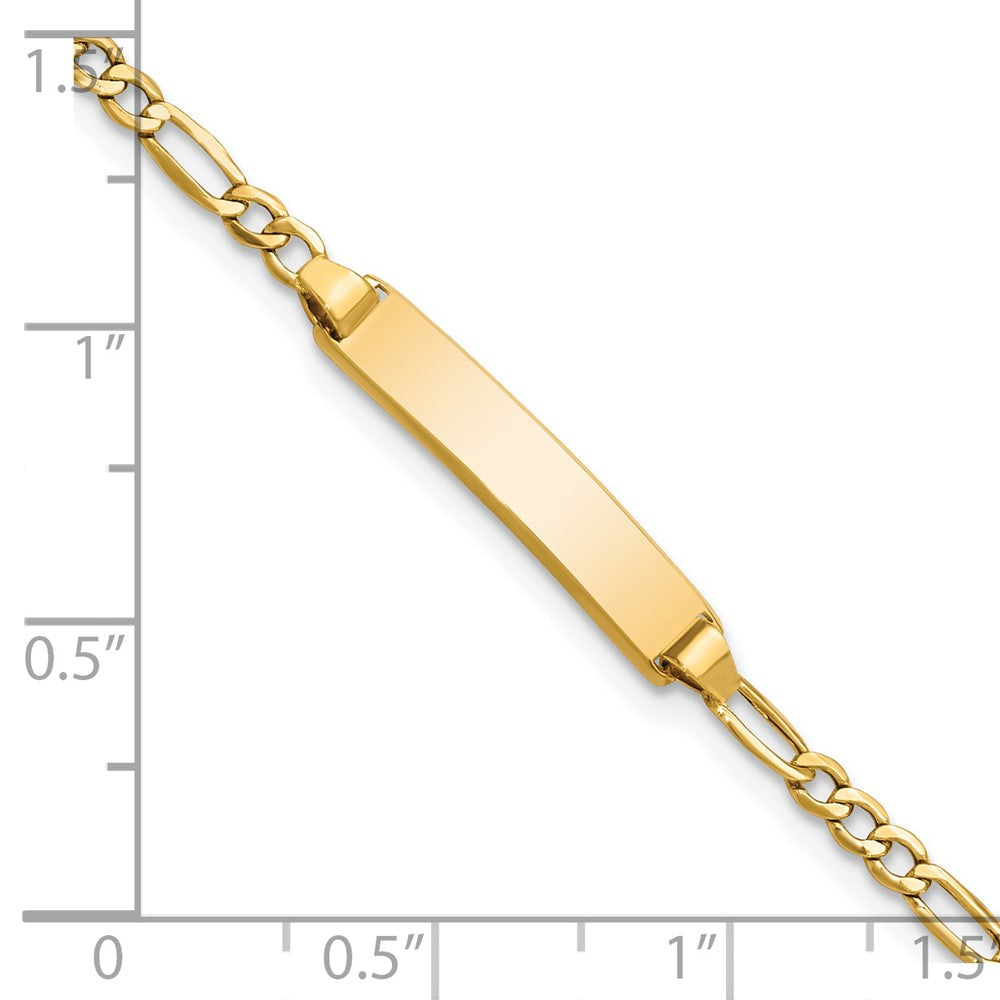 14k Polished Semi-Solid Chain/Solid Plate Figaro Link 23x4.5mm Plate 6 inch Baby/Child ID Bracelet