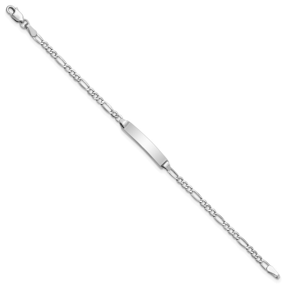 14k White Gold Polished Semi-Solid Chain/Solid Plate Figaro Link 19.5x4.5mm Plate 5.5 inch Baby/Child ID Bracelet