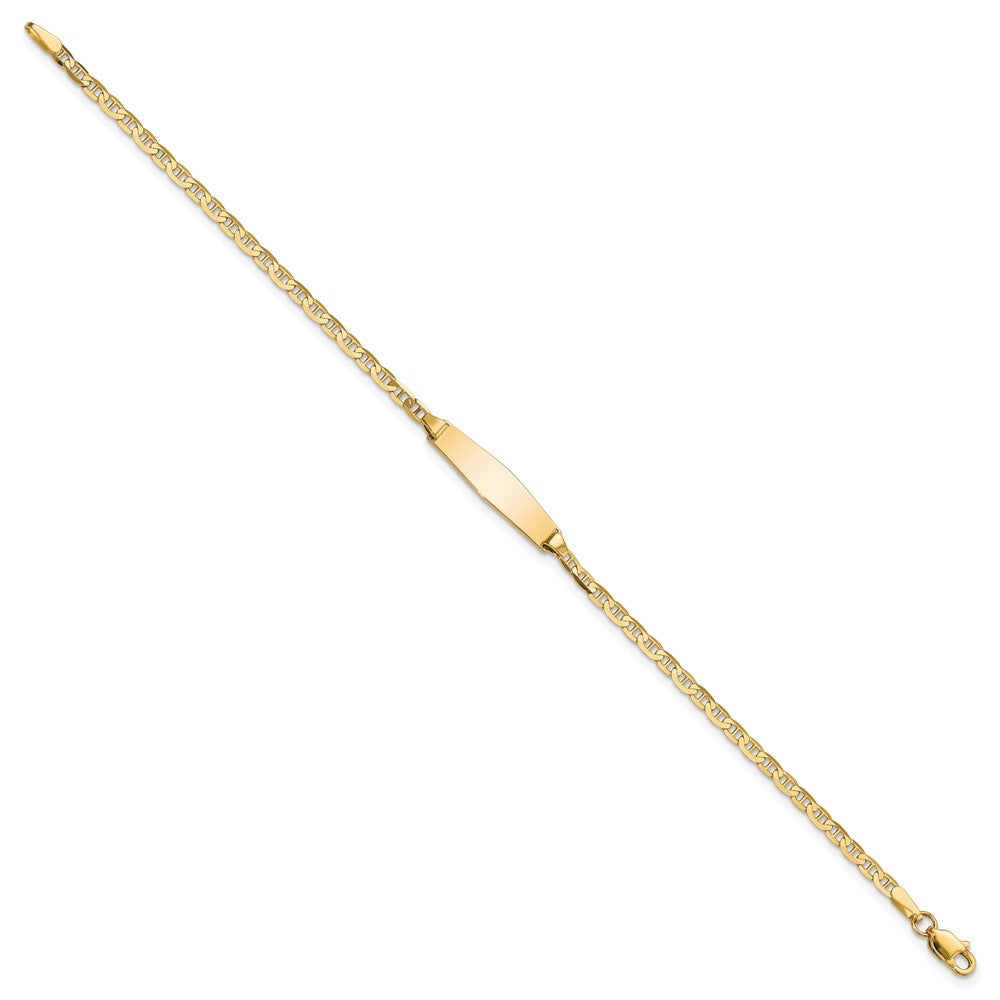 14k Polished Semi-Solid Chain/Solid Plate Anchor Link Soft Diamond Shape 19.5x5.5mm Plate 6 inch Baby/Child ID Bracelet