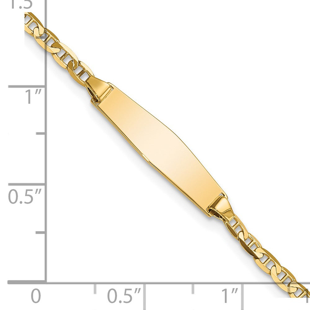 14k Polished Semi-Solid Chain/Solid Plate Anchor Link Soft Diamond Shape 19.5x5.5mm Plate 6 inch Baby/Child ID Bracelet