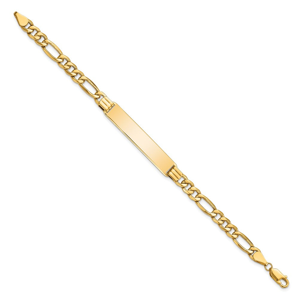 14k Polished Semi-Solid Chain/Solid Plate Figaro Link 39x8mm Plate 8 inch ID Bracelet