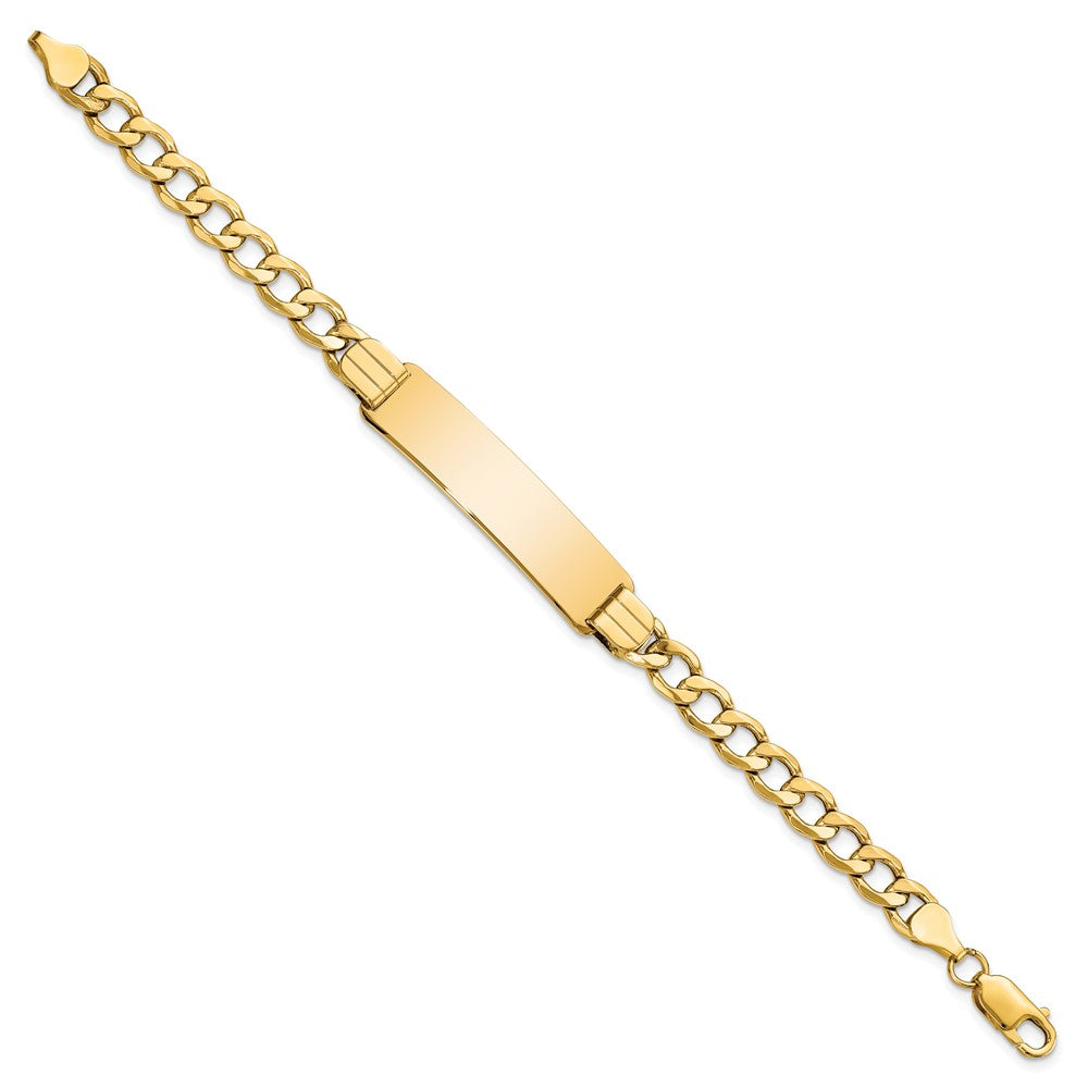 14k Polished Semi-Solid Chain/Solid Plate Curb Link 37.5x10mm Plate 7 inch ID Bracelet