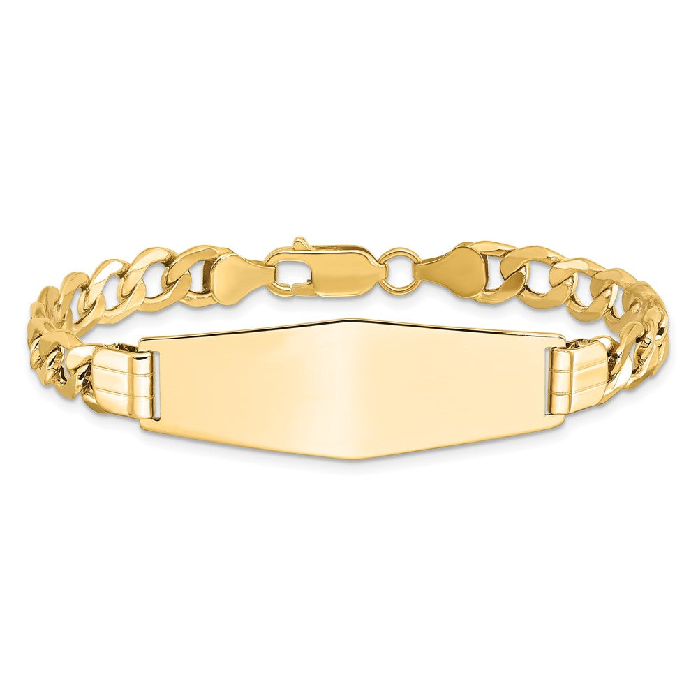 14k Polished Semi-Solid Chain/Solid Plate Curb Link Soft Diamond Shape 39x14mm Plate 8 inch ID Bracelet
