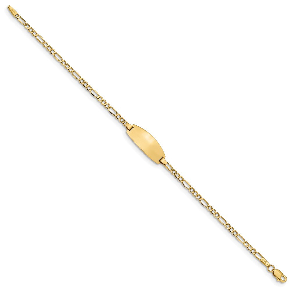 14k Polished Semi-Solid Chain/Solid Plate Figaro Link Oval 18.5x8.5mm Plate 7 inch ID Bracelet