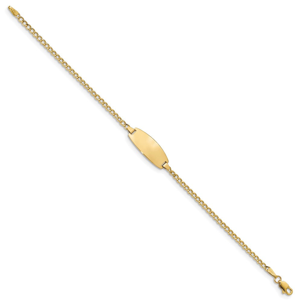 14k Polished Semi-Solid Chain/Solid Plate Curb Link Oval 18.5x8.5mm Plate 7 inch ID Bracelet