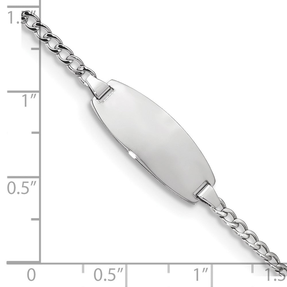 14k White Gold Polished Semi-Solid Chain/Solid Plate Curb Link Oval 18.5x8.5mm Plate 7 inch ID Bracelet