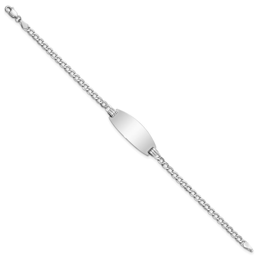 14k White Gold Polished Semi-Solid Chain/Solid Plate Curb Link Oval 25x11.5mm Plate 7 inch ID Bracelet