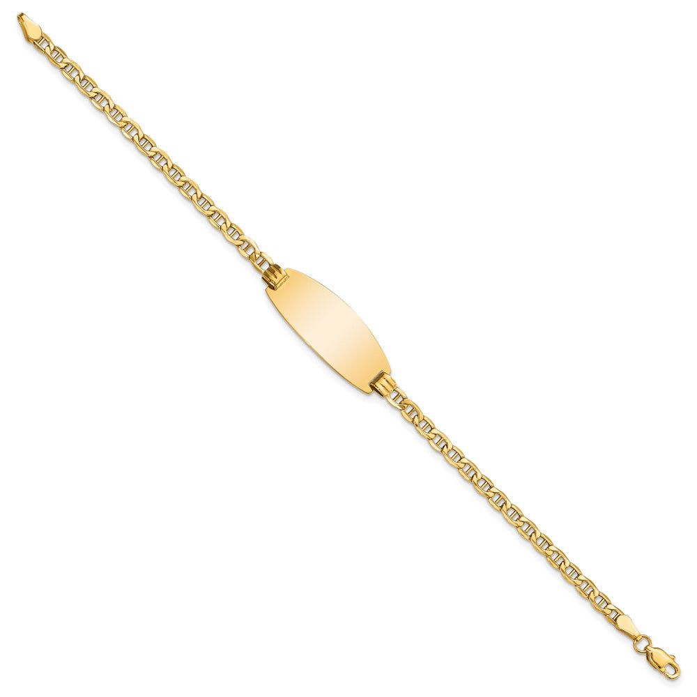 14k Polished Semi-Solid Chain/Solid Plate Anchor Link Oval 25x11.2mm Plate 7 inch ID Bracelet