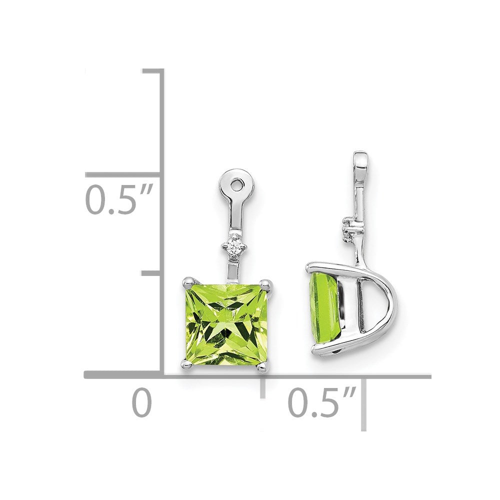 14k White Gold Diamond and 5mm Square Peridot Earring Jackets