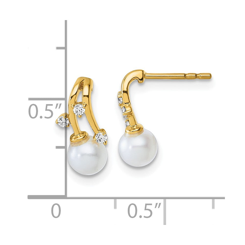 14K Polished 1/10 carat Diamond and White Freshwater Cultured Pearl Drop Post Earrings