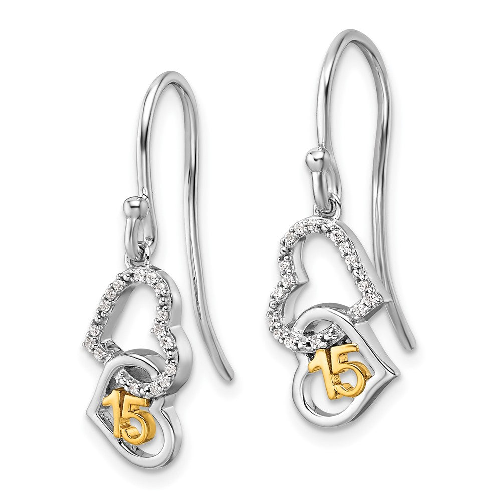 14K Two-tone Polished Diamond Quinceanera Double Heart Dangle Earrings