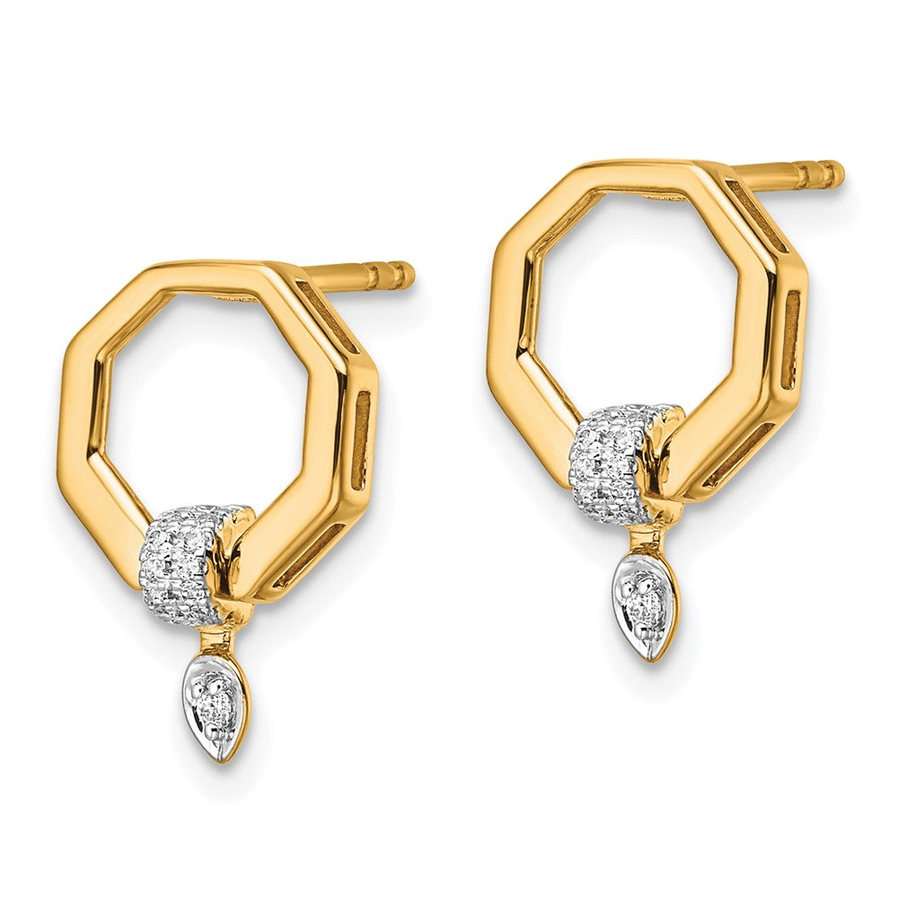 14K Polished 1/10 carat Diamond Octagon Drop Post Earrings