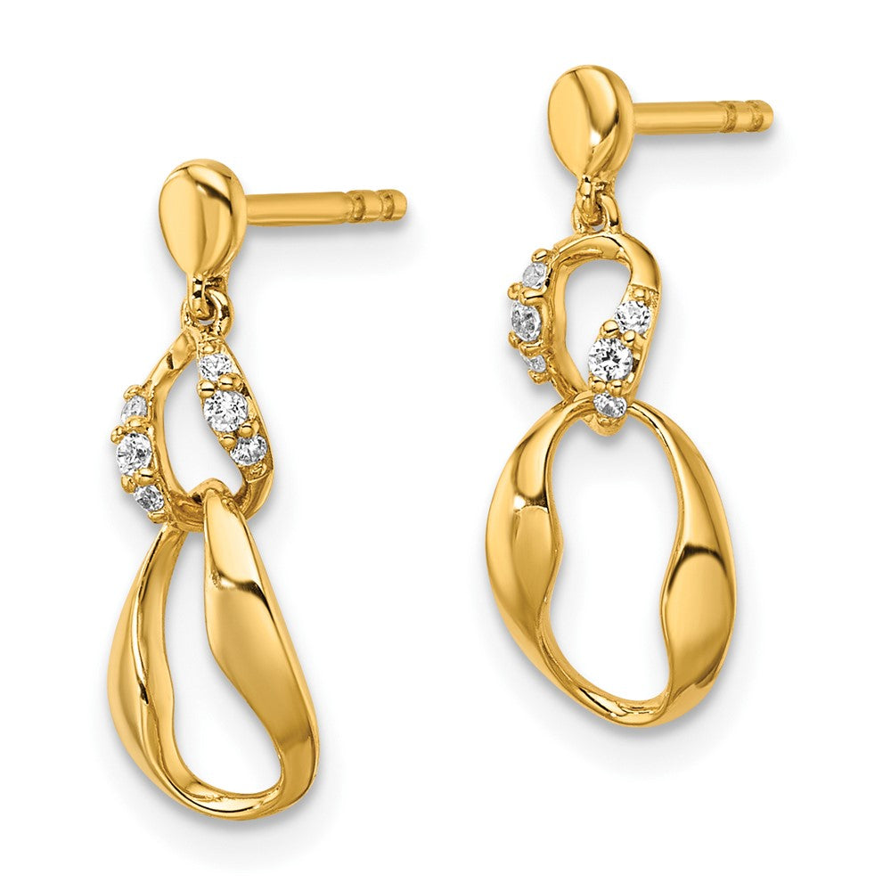 14K Polished 1/15 carat Diamond Wavy Oval Dangle Post Earrings