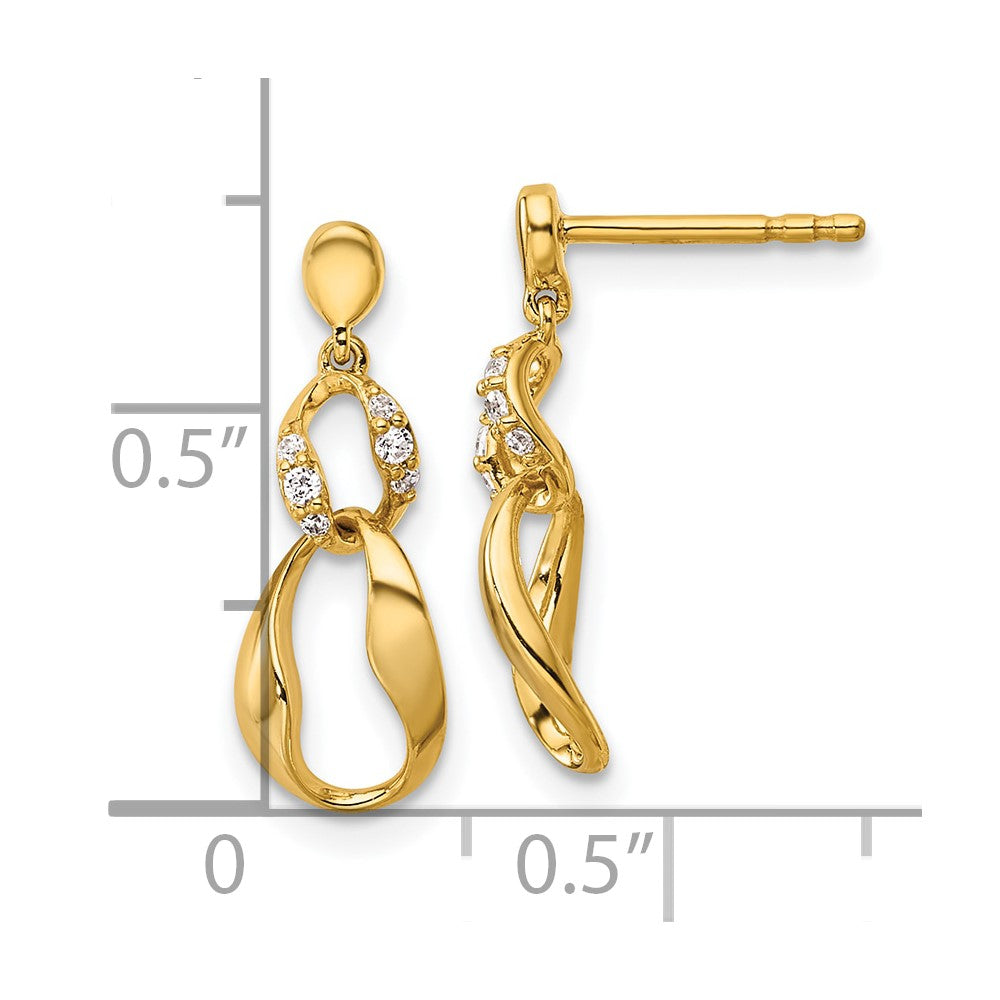 14K Polished 1/15 carat Diamond Wavy Oval Dangle Post Earrings