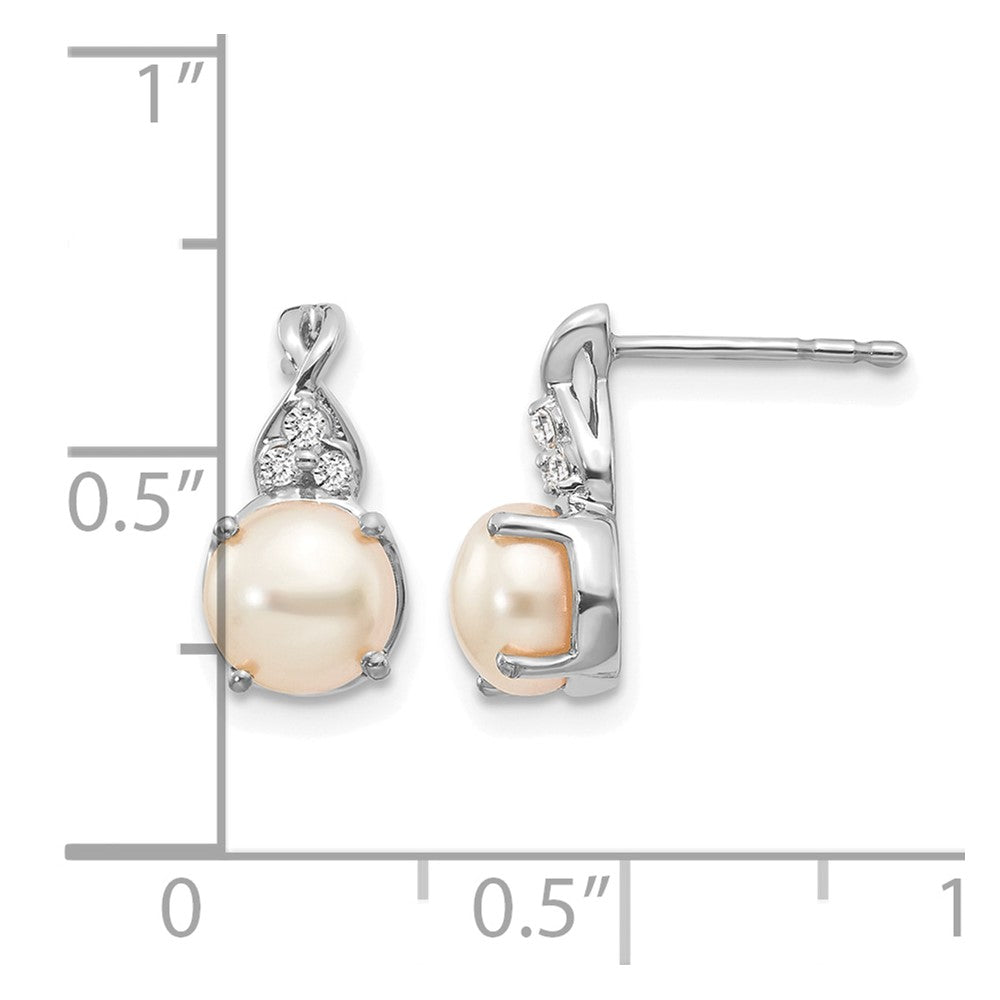 14k White Gold 6mm June/Freshwater Cultured Pearl and Diamond Post Earrings