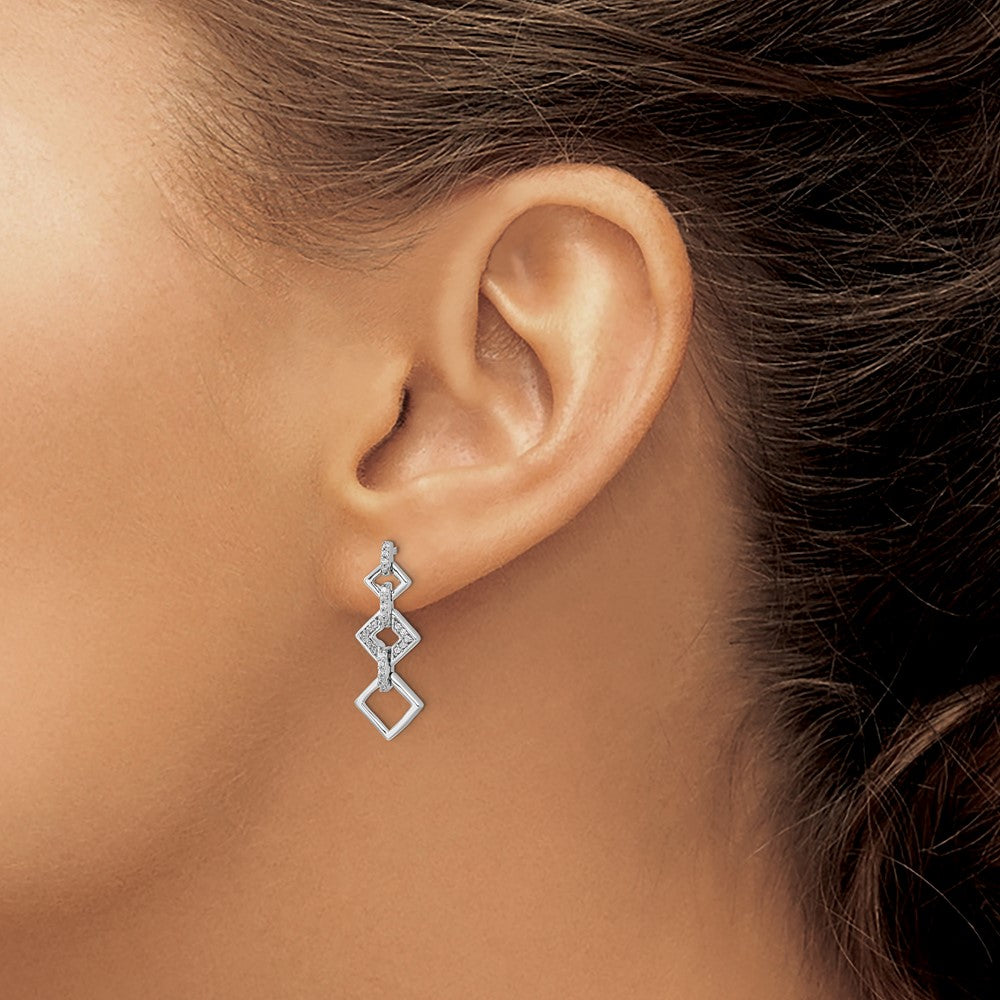 14k White Gold 1/8 carat Diamond Squares Dangle Post Earrings