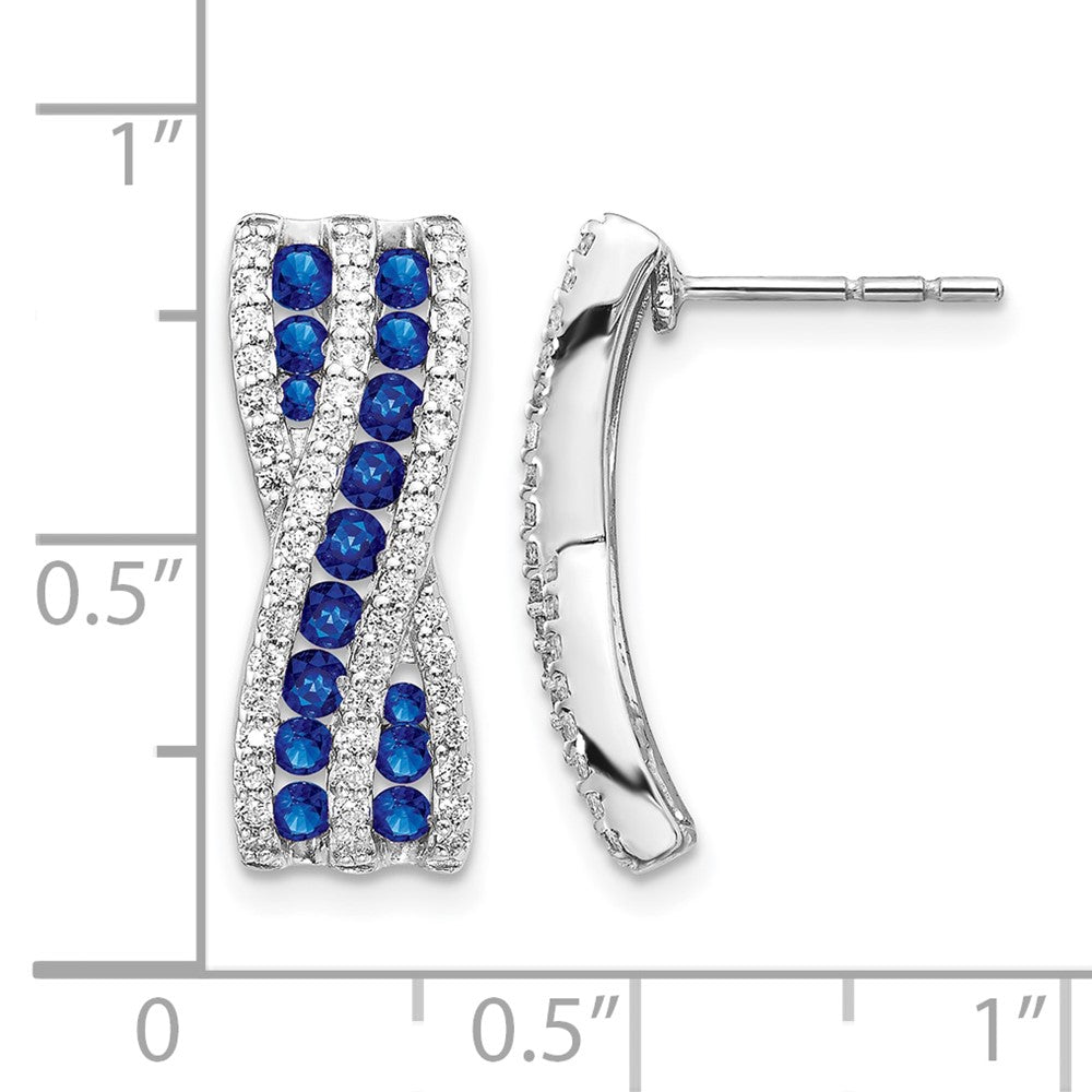 14k White Gold Diamond and Sapphire Fancy Curved -X- Post Earrings