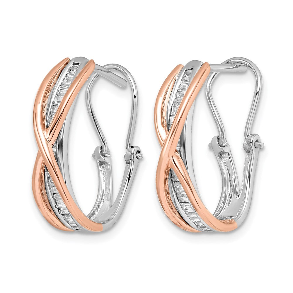 14k Rose and White Gold 1/2 carat Diamond Fancy Omega Back Hoop Earrings