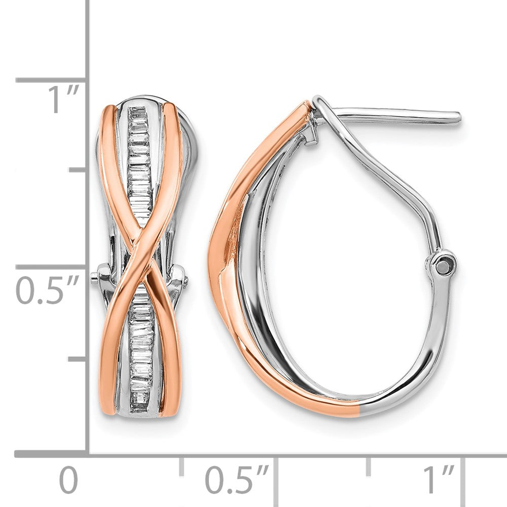 14k Rose and White Gold 1/2 carat Diamond Fancy Omega Back Hoop Earrings