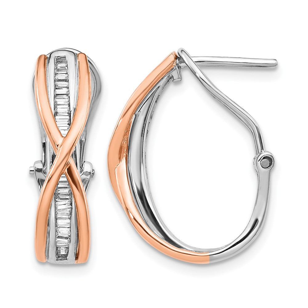 14k Rose and White Gold 1/2 carat Diamond Fancy Omega Back Hoop Earrings