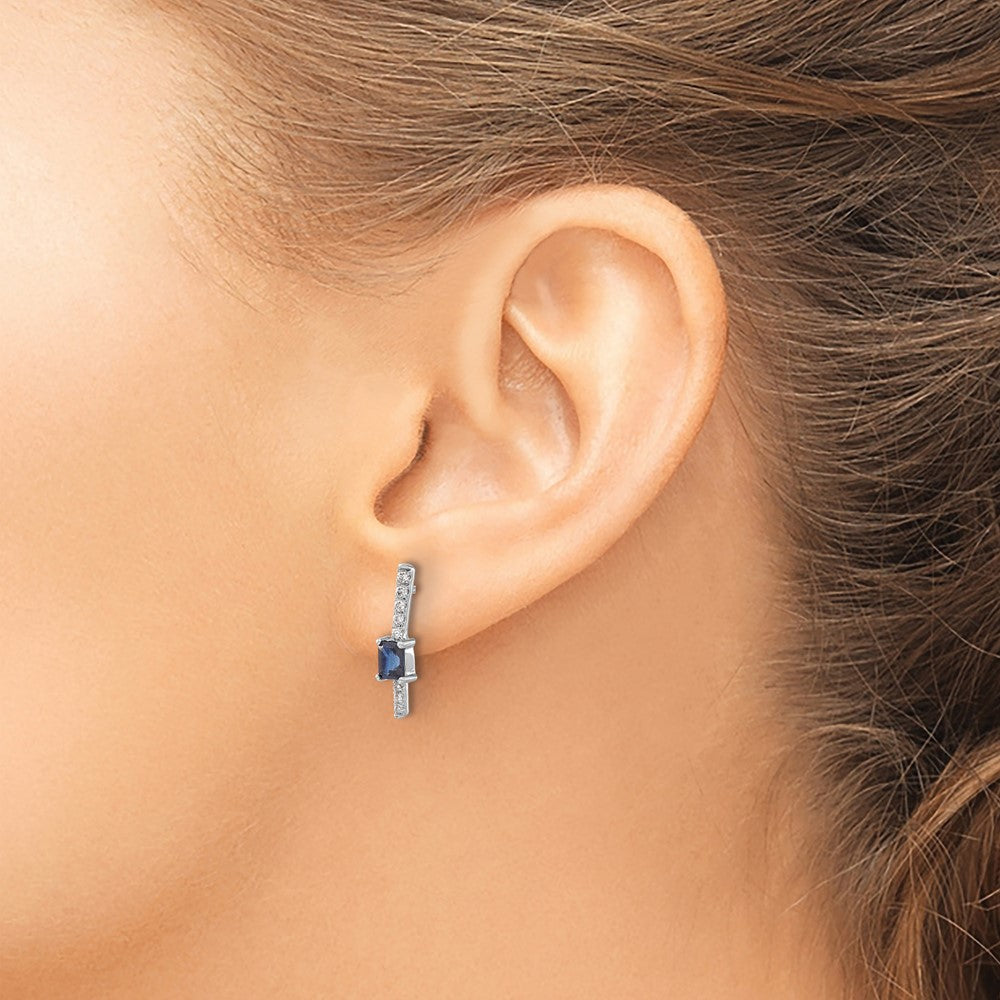 14k White Gold 5x3mm Emerald-cut Sapphire and Diamond Post Earrings