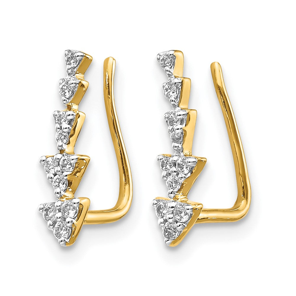 14k 1/6 carat Diamond Triangles Ear Climber Earrings