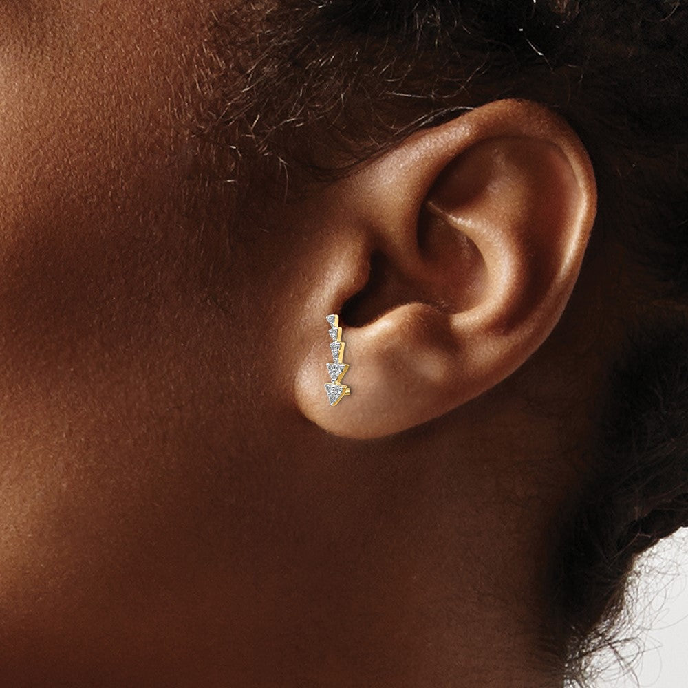 14k 1/6 carat Diamond Triangles Ear Climber Earrings
