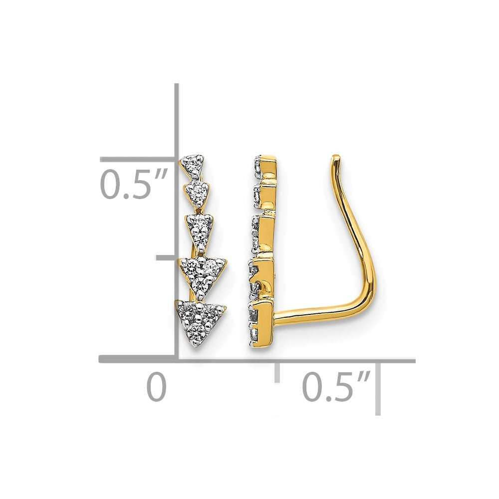 14k 1/6 carat Diamond Triangles Ear Climber Earrings