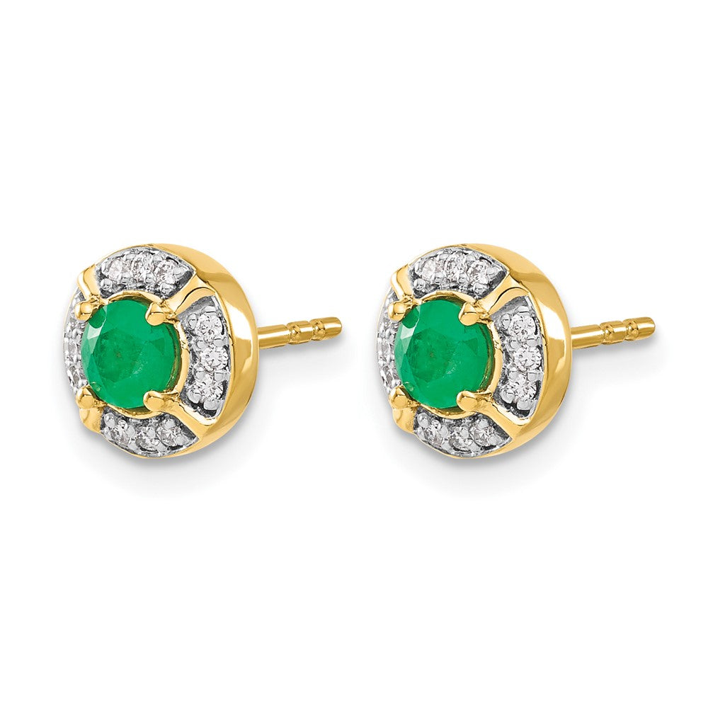 14k 4.1mm Round Emerald and Diamond Halo Post Earrings