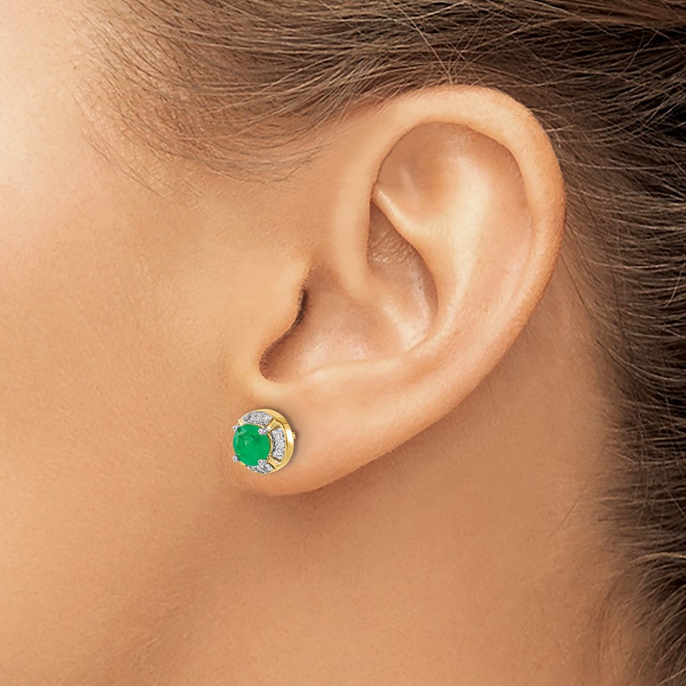 14k  5mm Round Emerald and Diamond Halo Post Earrings