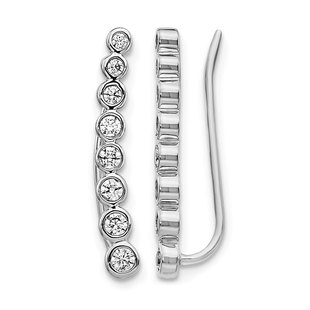10k White Gold Diamond Graduated Ear Climber Earrings