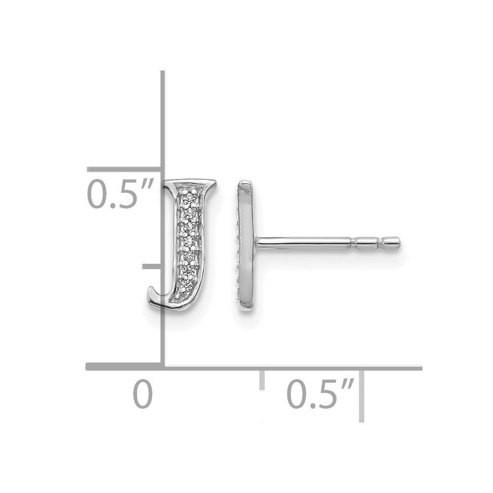 14k White Gold Diamond Initial J Post Earrings