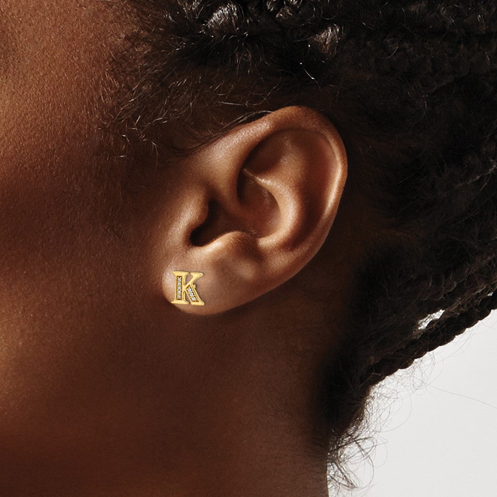 14k Diamond Initial K Post Earrings