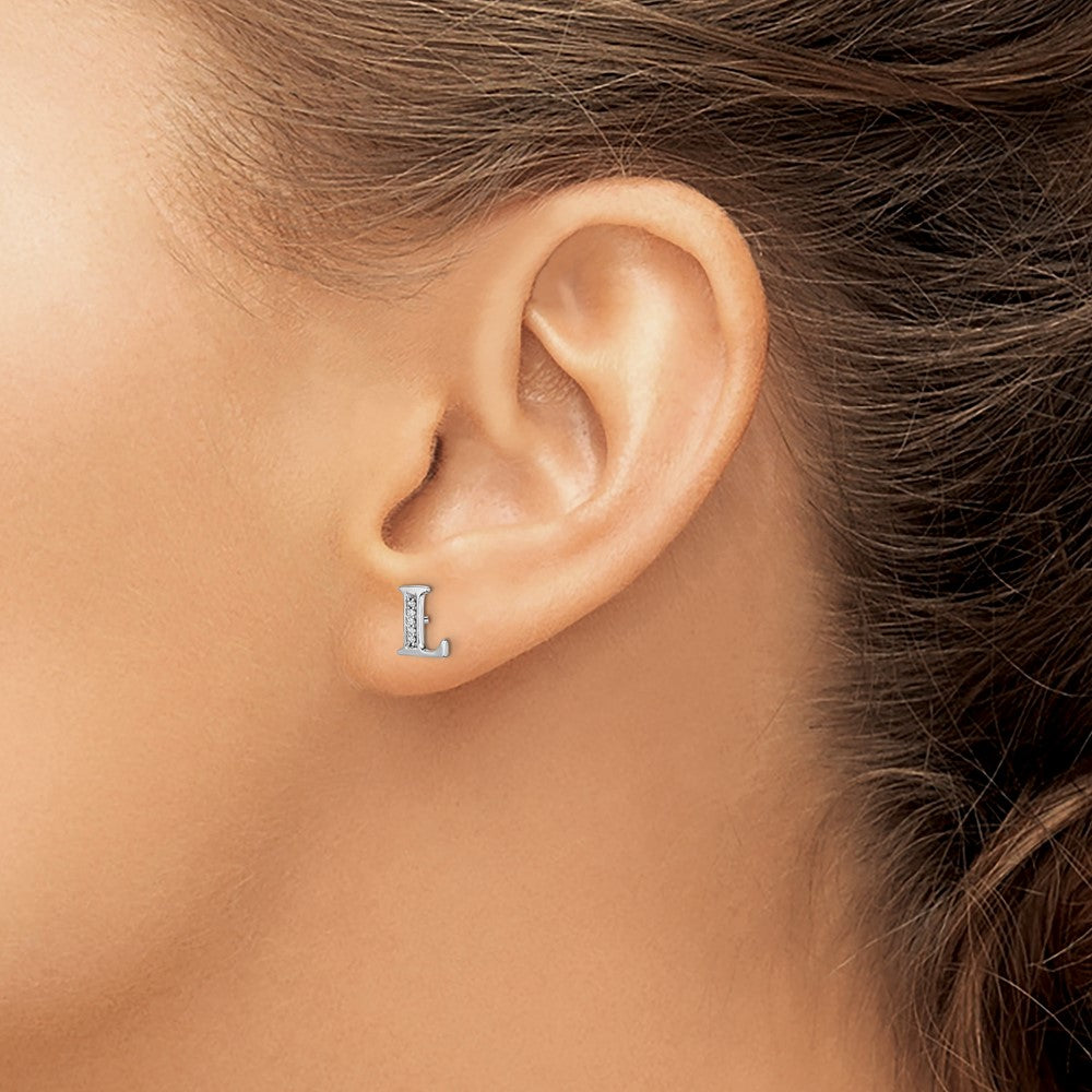 14k White Gold Diamond Initial L Post Earrings