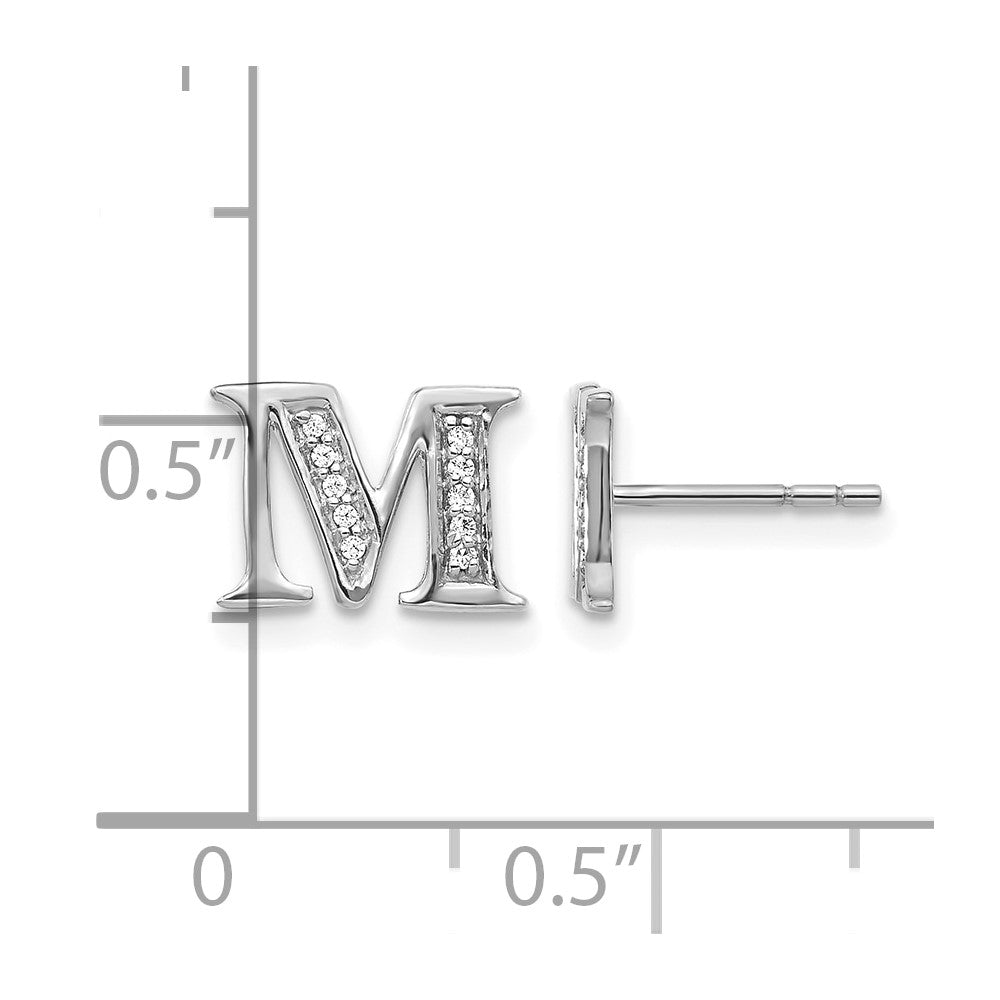 14k White Gold Diamond Initial M Post Earrings