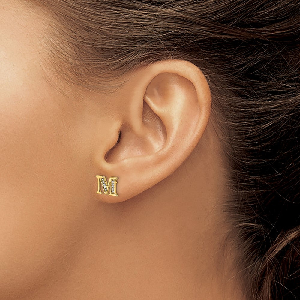 14k Diamond Initial M Post Earrings