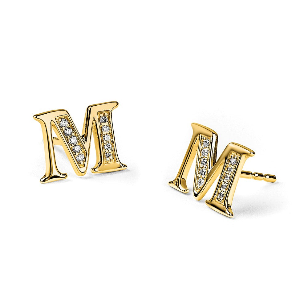 14k Diamond Initial M Post Earrings