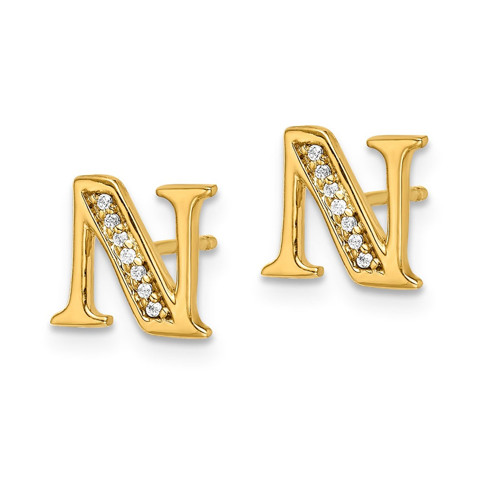 14k White Gold Diamond Initial N Post Earrings
