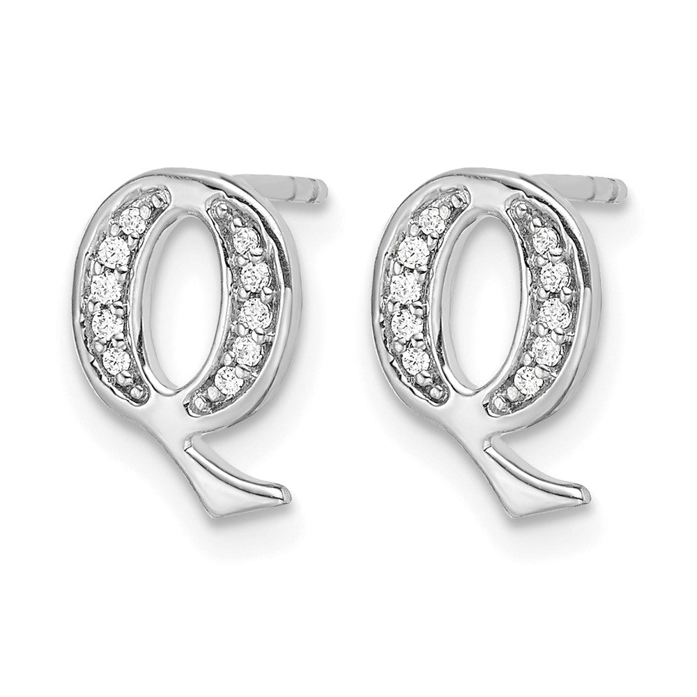 14k White Gold Diamond Initial Q Post Earrings