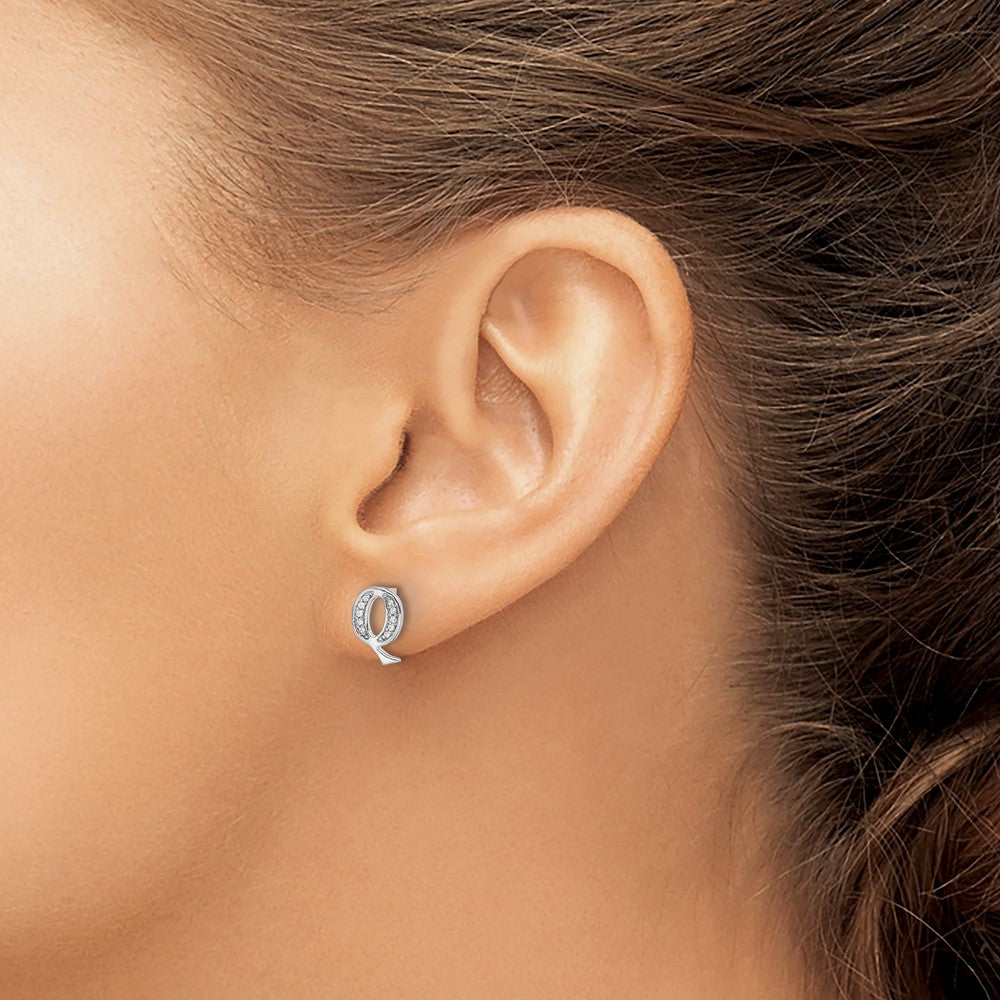 14k White Gold Diamond Initial Q Post Earrings