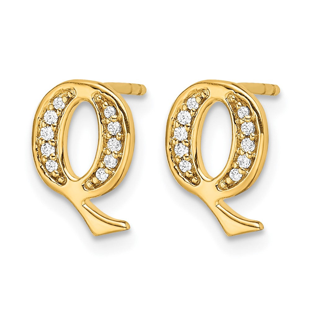 14k Diamond Initial Q Post Earrings
