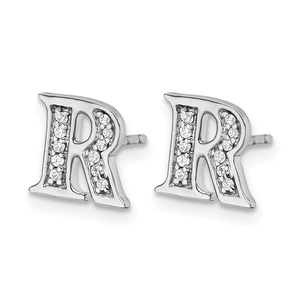 14k White Gold Diamond Initial R Post Earrings