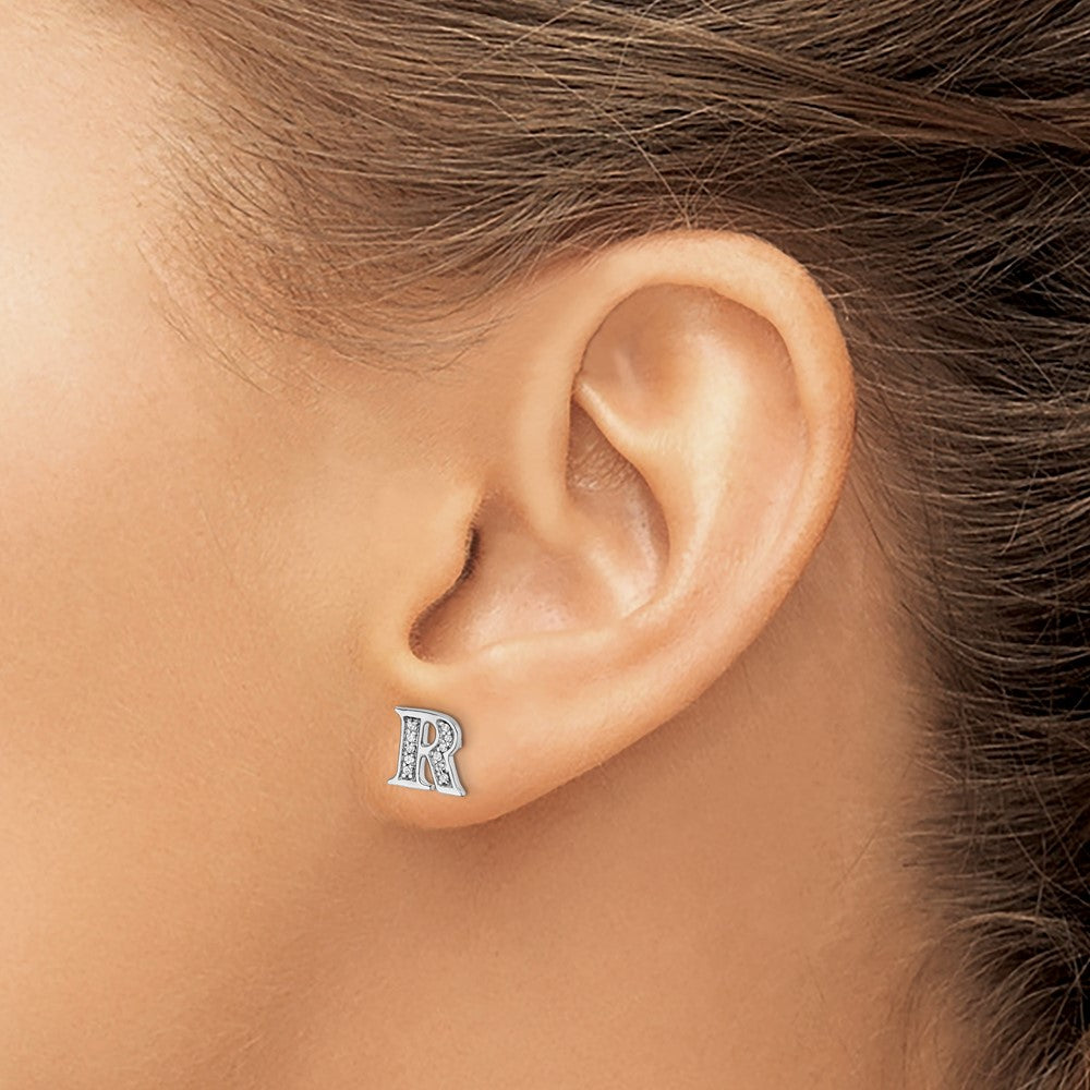 14k White Gold Diamond Initial R Post Earrings