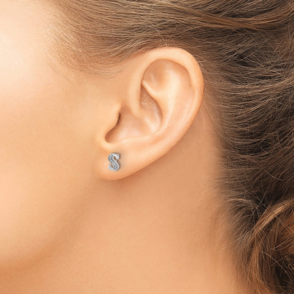 14k White Gold Diamond Initial S Post Earrings