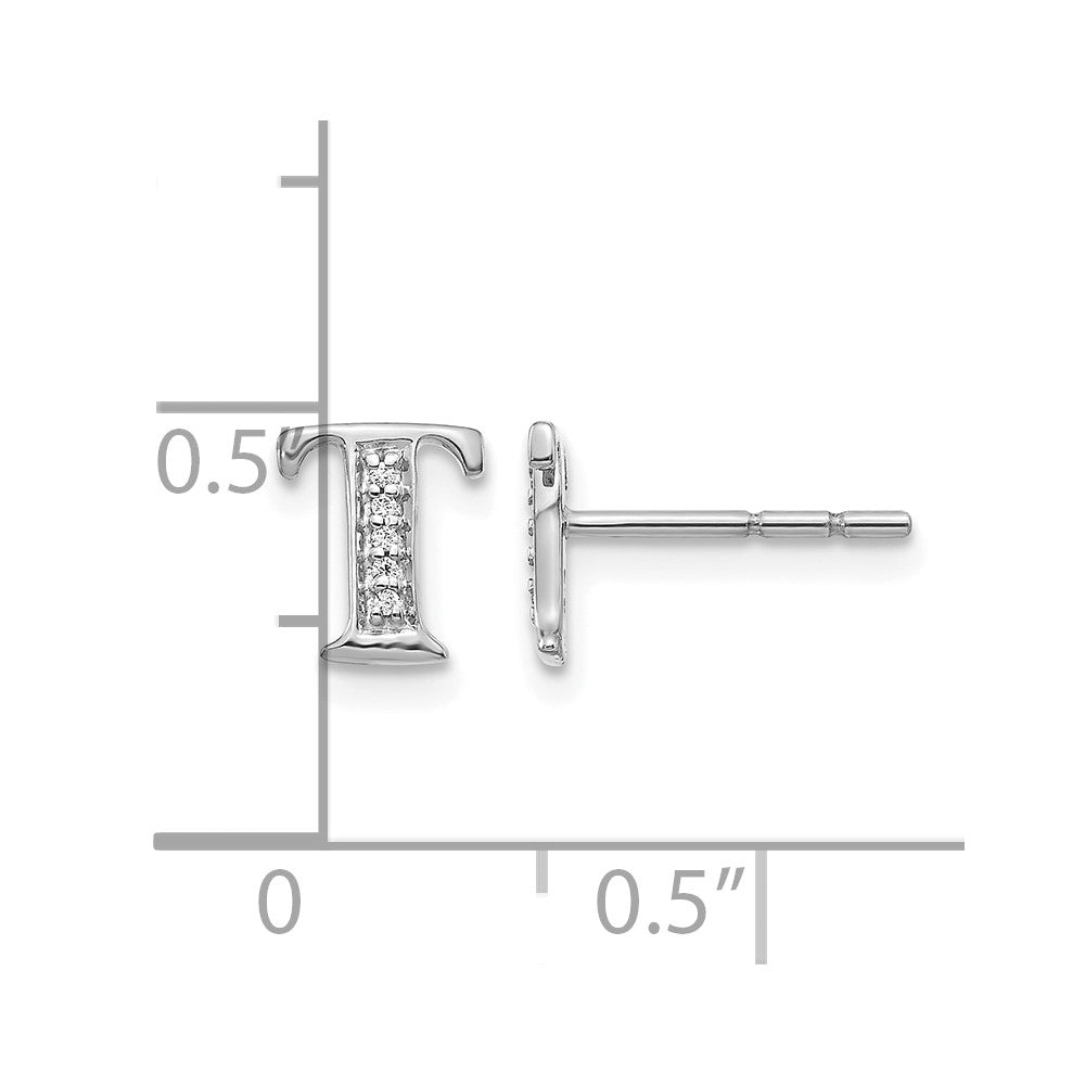 14k White Gold Diamond Initial T Post Earrings