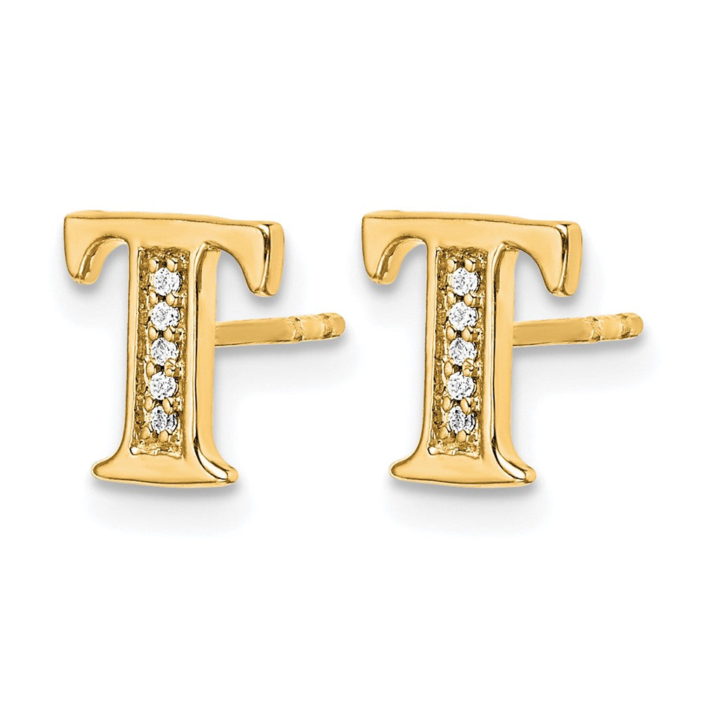 14k Diamond Initial T Post Earrings