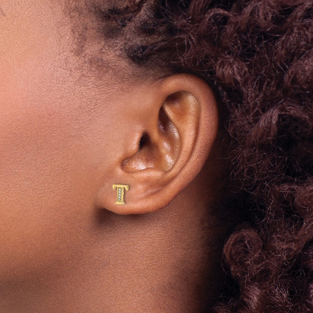 14k Diamond Initial T Post Earrings